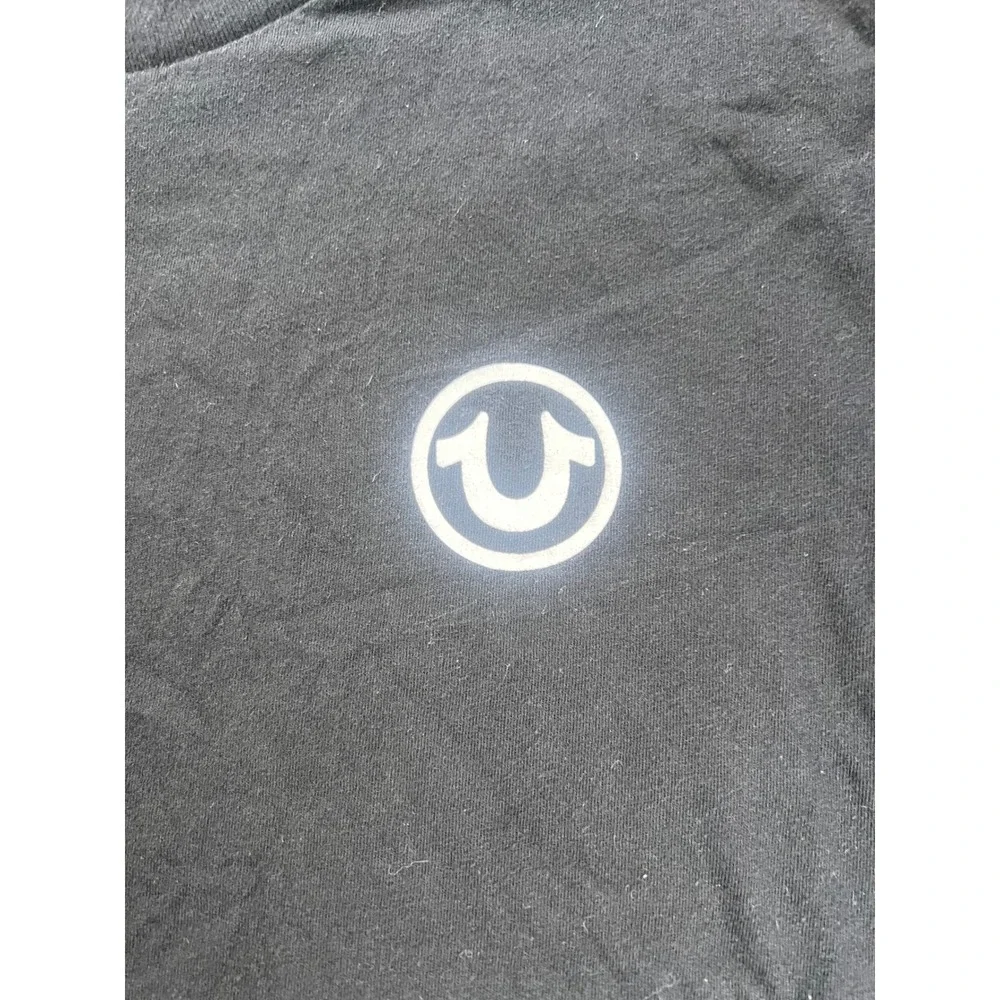True Religion T-Shirt Mens Large Black Graphic Back Logo Cotton Crew Neck 107302